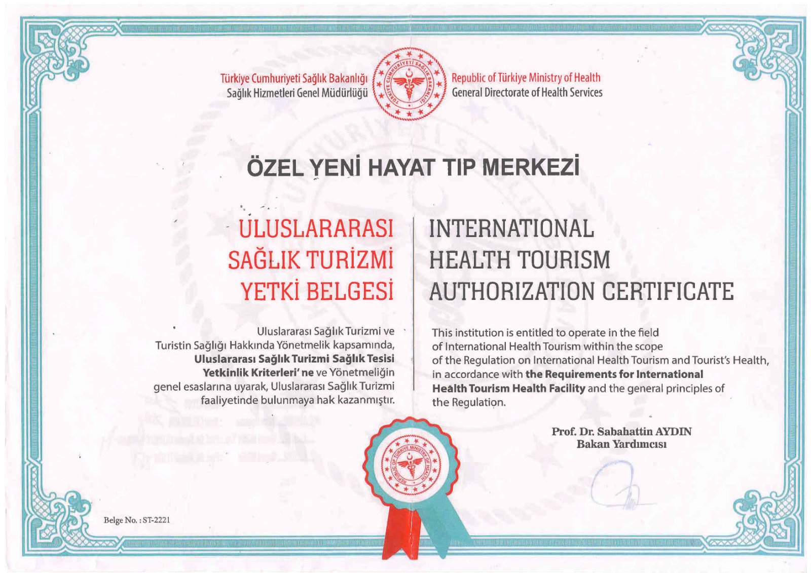 Uluslararası Sağlık Turizmi Yetki Belgesi